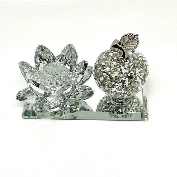 Crystal Lotus Flower & Glass Apple Decor - Picture 1 of 6